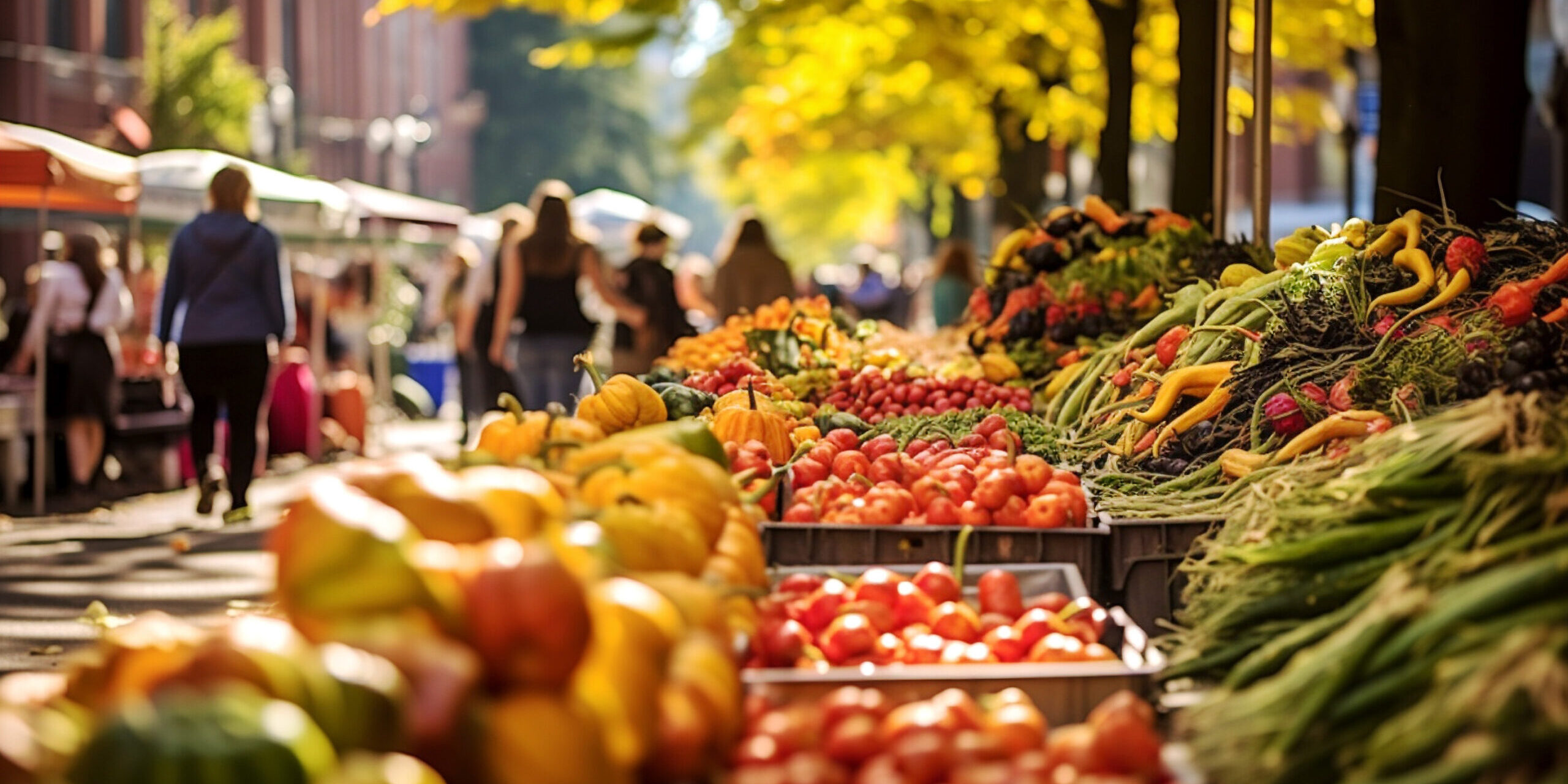 Autumn farmers Market, vibrant oranges colors and lively greens, capturing the vibrancy of an autumn vegetables and harvest. Banner. Generative Ai content. Fall Events in Nashville