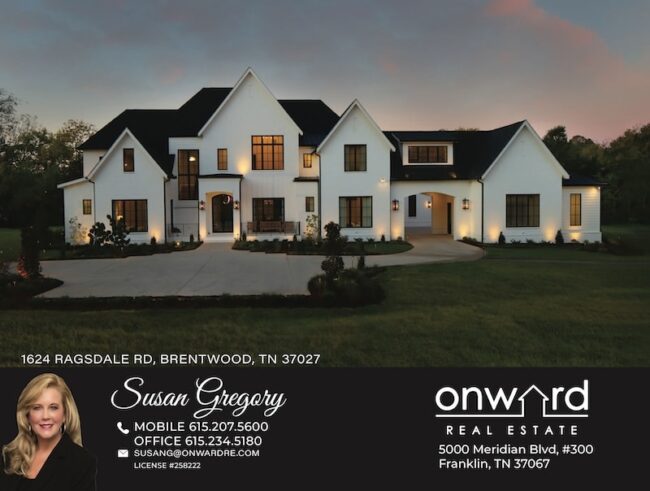 Susan Gregory is one of the most recognizable names in the Middle Tennessee luxury real estate market for both existing and new construction homes